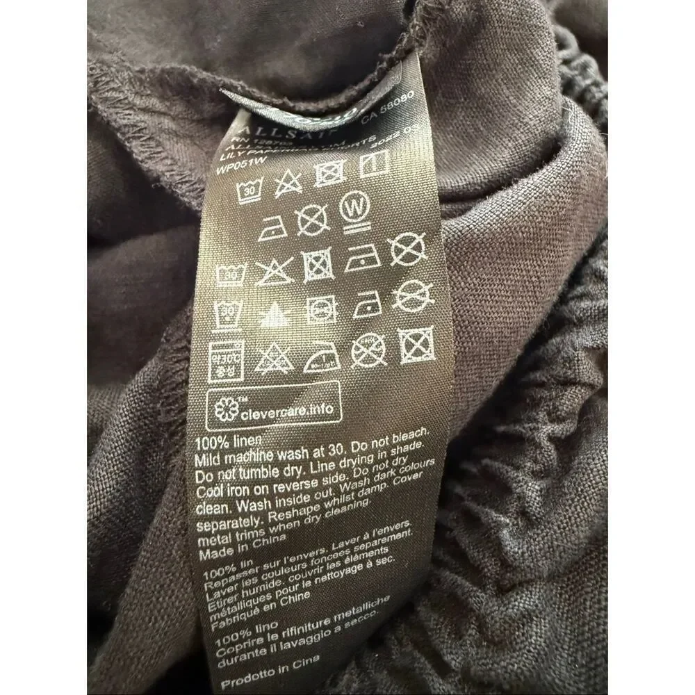 Allsaints Lily Linen Paperbag Shorts Size Black 10